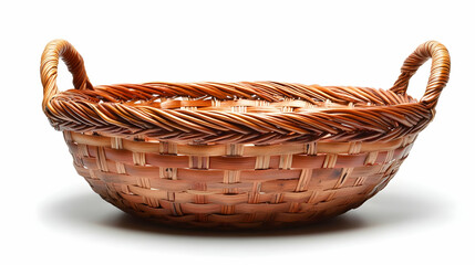 Empty Wicker Basket with Handles Isolated on a White Background