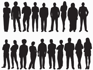 Silhouette figures of diverse people in various poses, different body shape, concepts, teamwork or community engagement. 