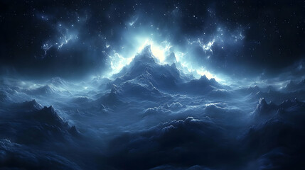 Fototapeta premium Mystical Mountain Peaks Touching the Starry Night Sky with Magical Radiance