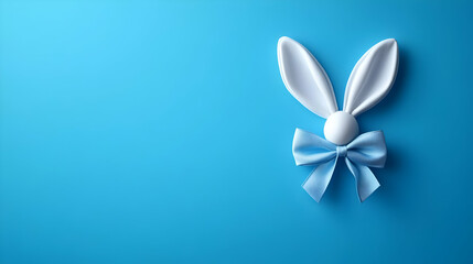 Bunny Ears and Bow Adorn Blue Backdrop Gracefully and Elegantly