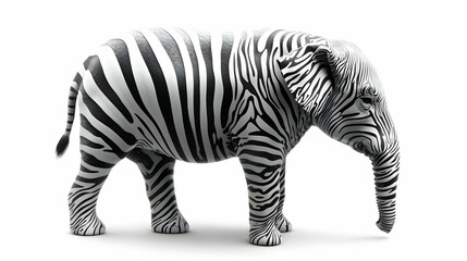 Obraz premium Zebra-Striped Elephant Stands Majestically on White Background