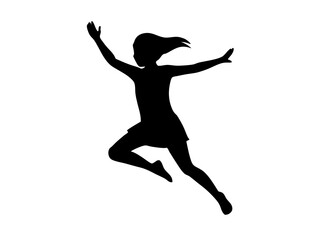 Fototapeta premium Jumping Girl black silhouette vector, Simple silhouette Design vector icon with white background