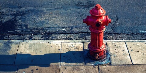 Red fire hydrant is on the sidewalk