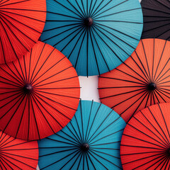 Colorful Chinese umbrellas with intricate patterns create vibrant display