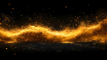 Obraz premium Golden Dust Sparkles and Flows Elegantly Across a Dark Background