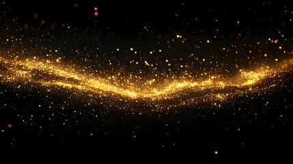 Golden Glitter Sparkles Flow Elegantly on Black Background