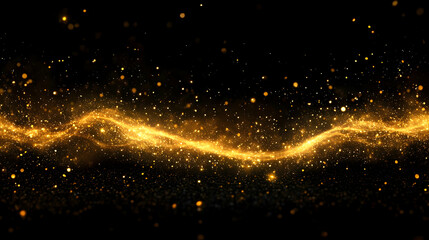 Obraz premium Golden Glitter Sparkles Flow Elegantly on Black Background