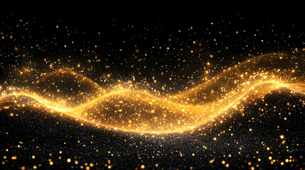 Golden Glitter Flows and Sparkles Elegantly on a Dark Background
