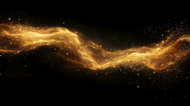 Golden Particles Flow Seamlessly on Black Background