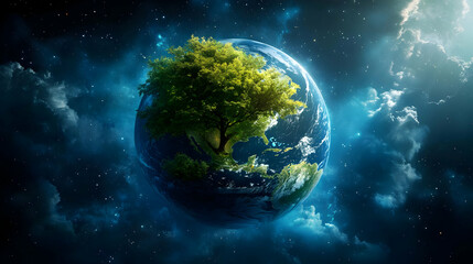 Earth Supports Life with Trees Growing Beautifully in Space