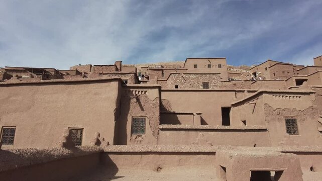Africa, Morocco 12,29,2024 The KASBAH of Ait Ben Haddou  is a fortified city near Ouarzazate  . Ait Ben Haddou is a great example of earthen clay architecture , tourist visiting attraction destination