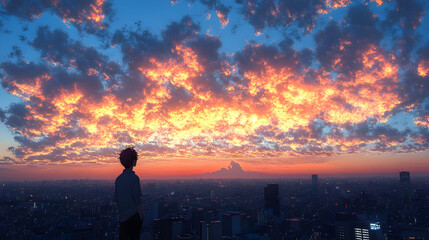 Sunset Over City: A Breathtaking View From Rooftop