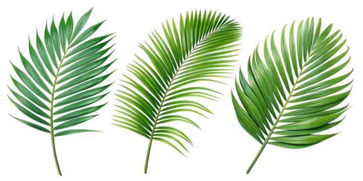 Tropical palm leaves, vibrant green fronds, botanical illustration