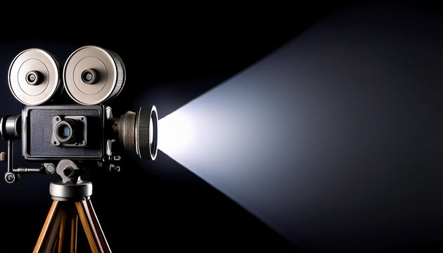 Una camara de antigua retro proyectando un haz de luz