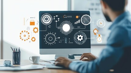 Obraz premium businessman working with computers service Quality assurance, Guarantee, Standards, ISO .