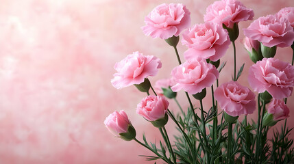 Obraz premium Pink Carnations Bloom Beautifully with Soft Focus Pink Background Gently