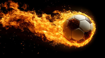 Naklejka premium Flaming Soccer Ball Flies Through Air with Fiery Intensity