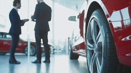 Vehicle exchange consultation. Featuring a customer and dealer discussing trade-in values