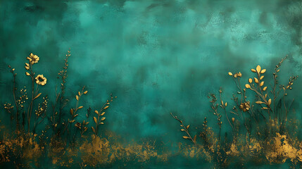 Golden Floral Embellishments Adorn a Teal Background Exquisitely
