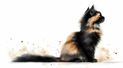 Obraz premium Calico Cat Sits Alertly Observing Surroundings Peacefully