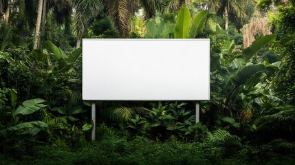 Fototapeta premium Lush Jungle Mockup: Wide Shot Photo of Blank Billboard Advertisement. AI Generated