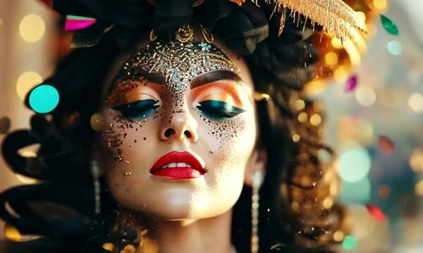 V&iacute;deo de una Mujer con maquillaje brillante para una fiesta de carnaval