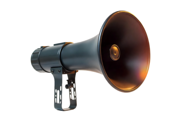 Black megaphone on white background, Communication tool megaphone isolated, Advertising concept with black megaphone