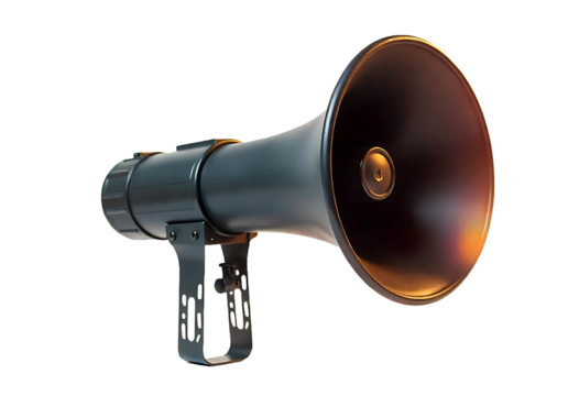 Black megaphone on white background, Communication tool megaphone isolated, Advertising concept with black megaphone