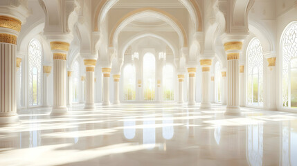 Obraz premium Grand Hall Shines with Sunlight Through Arched Windows Beautifully and Elegantly