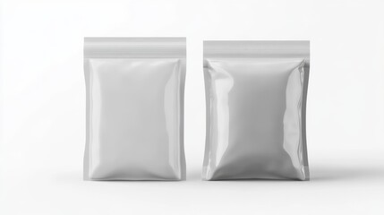 Two plain, resealable plastic bags stand against a white background, ideal for storage or packaging various items.