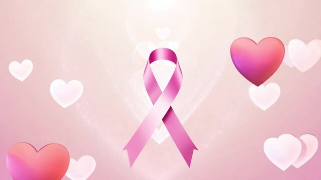 pink ribbon with heart on pink background. Breast Cancer Awareness Day. generative ai