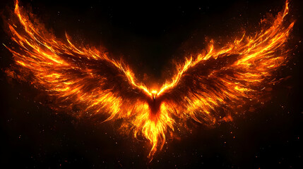 Fototapeta premium Fiery Wings Ignite: Embracing Rebirth with Burning Passion and Eternal Flame
