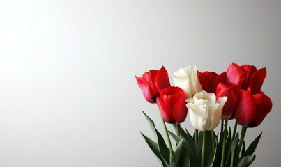 Obraz premium Minimalist indoor floral display vibrant tulip arrangement close-up