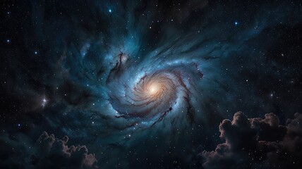 blue wallpaper , Starry blue galaxy with glowing cosmic nebula clouds

