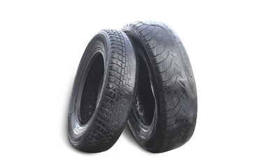 old worn damaged tires isolated on white background