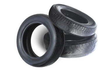 old worn damaged tires isolated on white background