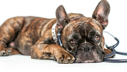 Fototapeta premium Cute dog with stethoscope as veterinarian on white background
