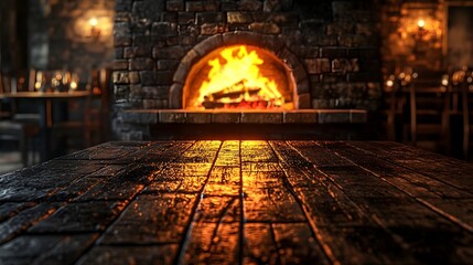 Rustic pizza oven with glowing flames and stone texture - Generative AI.