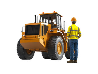 Worker Silhouette with Heavy Machinery in 3D on Transparent Background