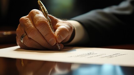 Judge Signing Copyright Protection Order Close-Up