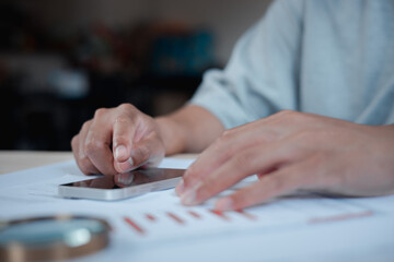 Close up man using smart phone, Social media marketing concept. hand using smartphone typing, chatting conversation in chat box icons pop up