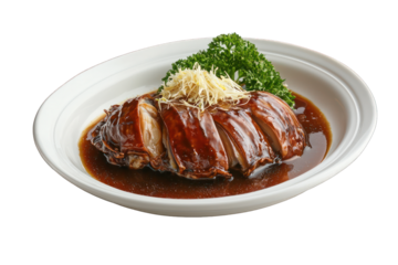 Braised Abalone in savory sauce, luxurious dish, white PNG.