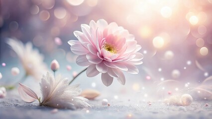 Delicate Pink Blossom in a Dreamlike Winter Setting with Sparkling Lights and Soft Focus