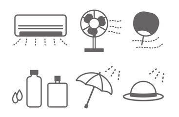 Heatstroke and UV protection icon set vector material monochrome