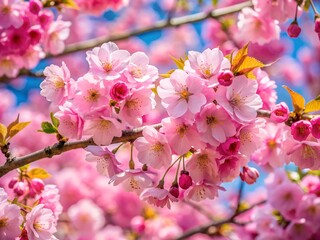 Obraz premium Vibrant pink cherry blossoms in full bloom on a tree branch on transparent background