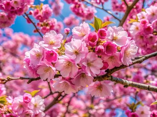 Obraz premium Vibrant pink cherry blossoms in full bloom on a tree branch on transparent background