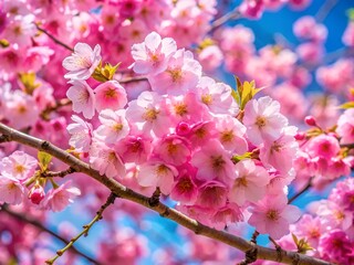 Obraz premium Vibrant pink cherry blossoms in full bloom on a tree branch on transparent background