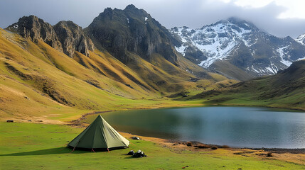 Photo - Serene Camping by the Lake with Majestic Mountain Views