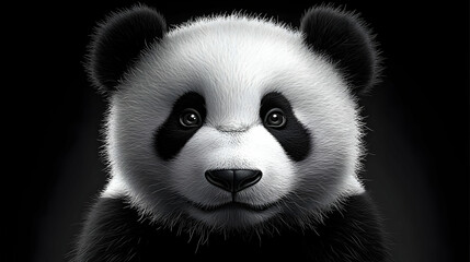 Obraz premium Illustration Realistic Panda Bear Portrait, Black Background