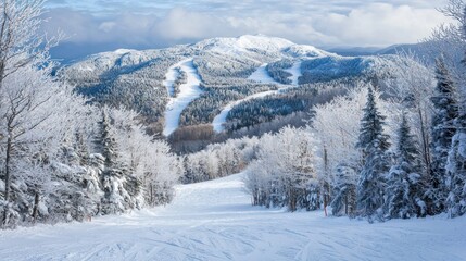 Fototapeta premium Snowy Mountain Ski Slopes Winter Wonderland